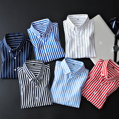 Men's Striped Long-Sleeve Shirt Trendy Versatile Top