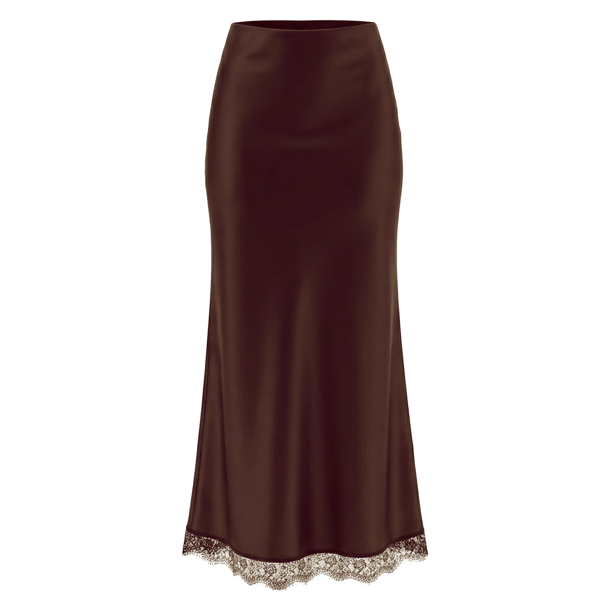 Women's High-Waisted Lace Satin A-Line Maxi Midi Skirt