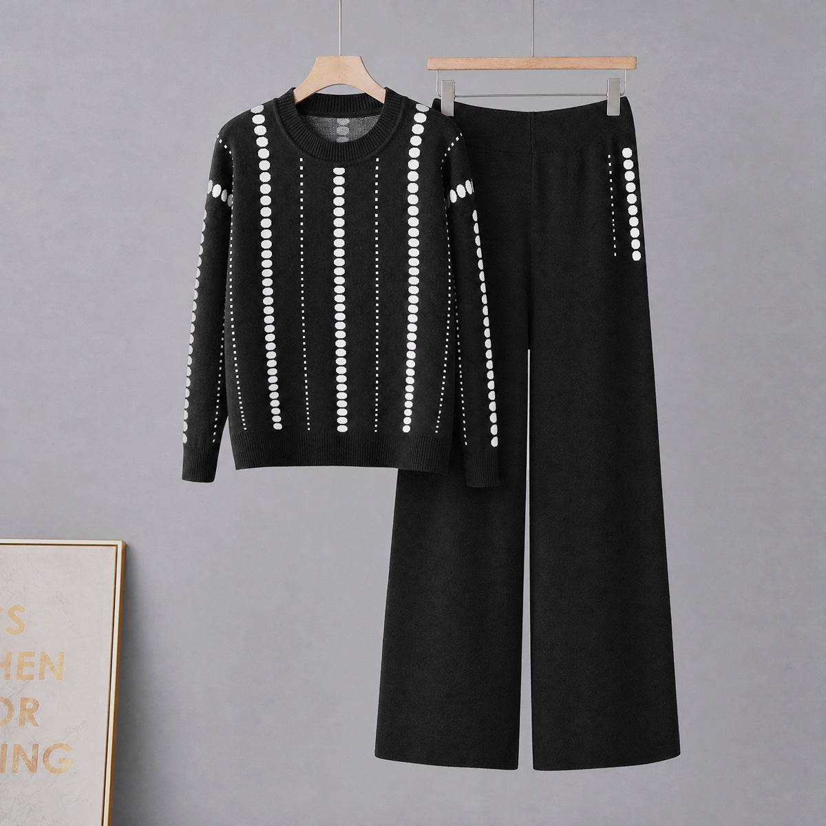 Round Neck Pocket Sweater  Loose Casual Wide-Leg Pants for Women