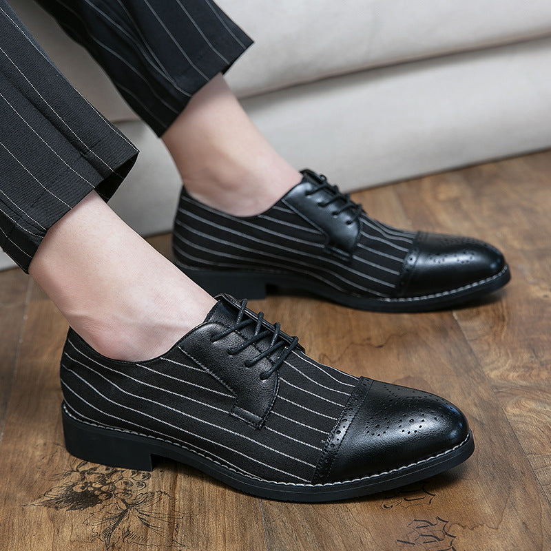 Britse stijl gestreepte ademende nette leren schoenen