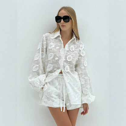 Embroidered shirt shorts set