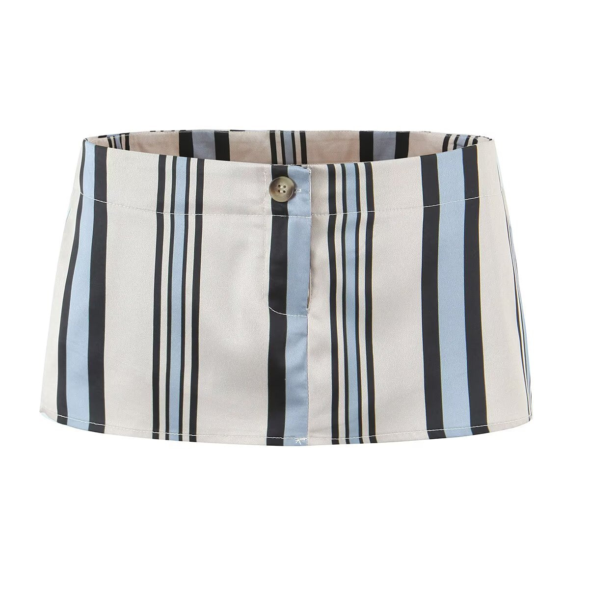 Set bestaande uit een gestreepte haltertop met haaksluiting kraag en bijpassende mini-rok