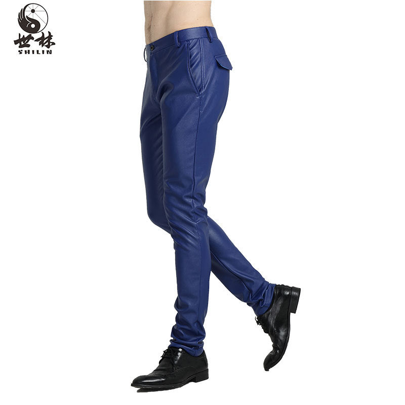2025 new spring and autumn leather pants men's fashion skinny motorcycle leather pants thin plus size PU trousers wholesale