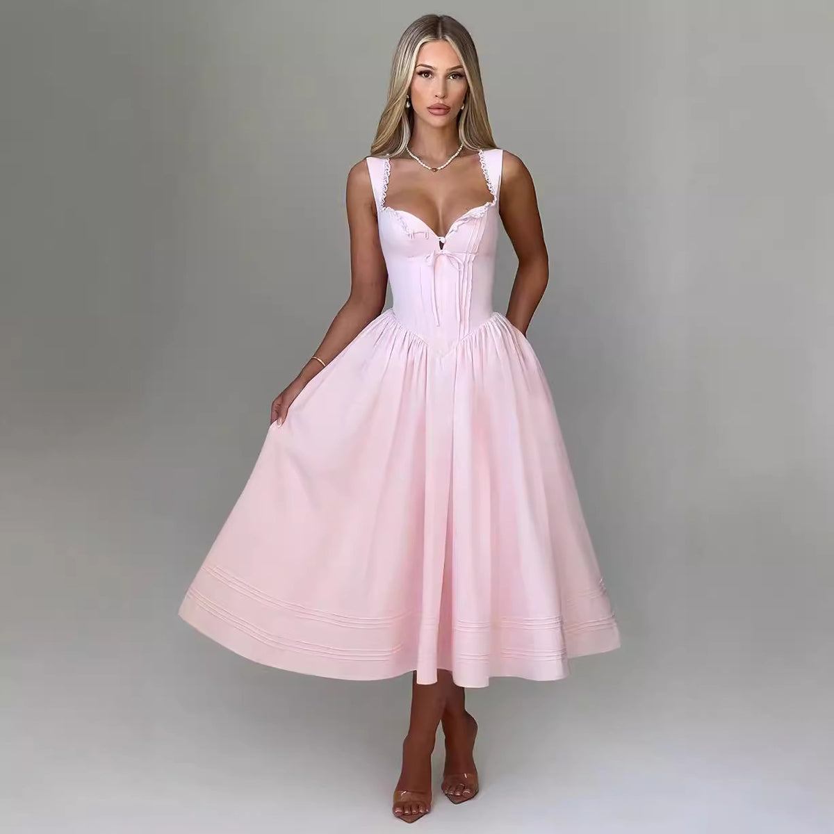 Elegant Fashion High-Waist Backless Strapless Solid Color Dress for Women