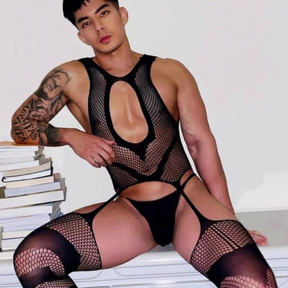 Mens Fishnet Bodystocking Open Crotch Lingerie