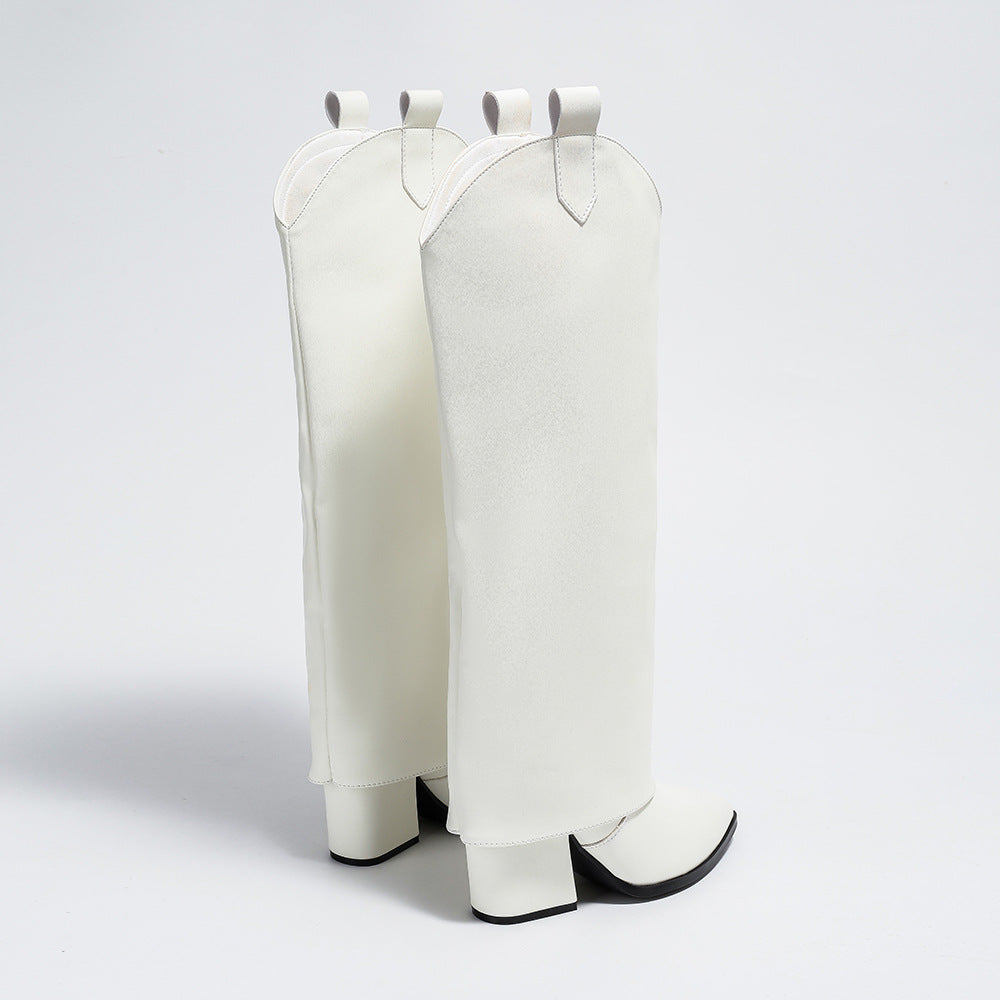 Western PU Puntige Chunky Heel Pantyhose Laarzen