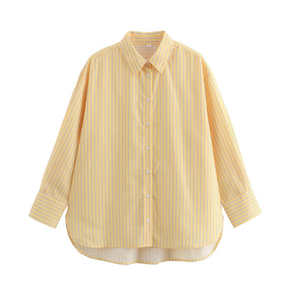 Summer ins women's long sleeved loose striped poplin shirt with European and American personality on the street