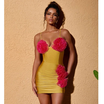 Women Swimwear Color Block 3D Flower One Piece Swimsuit and Skirt  Bikini Sets Beachwear Bathing Suit