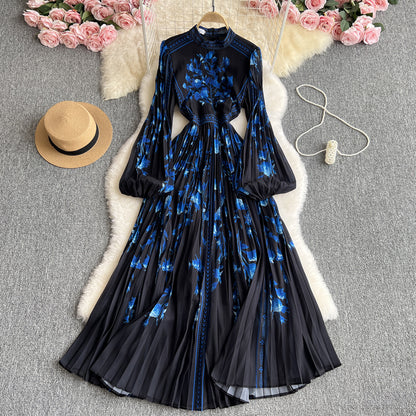 Elegant Fashionable Charm  Style French Print Pleated Dress