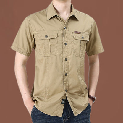 Men's Plus Size Solid Color Long Sleeve Work Shirt Loose Fit Casual Button-Down Shirt with Pocket