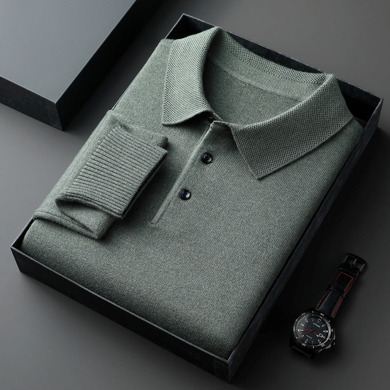Mens Wool Blend Sweater with Turn-Down Collar