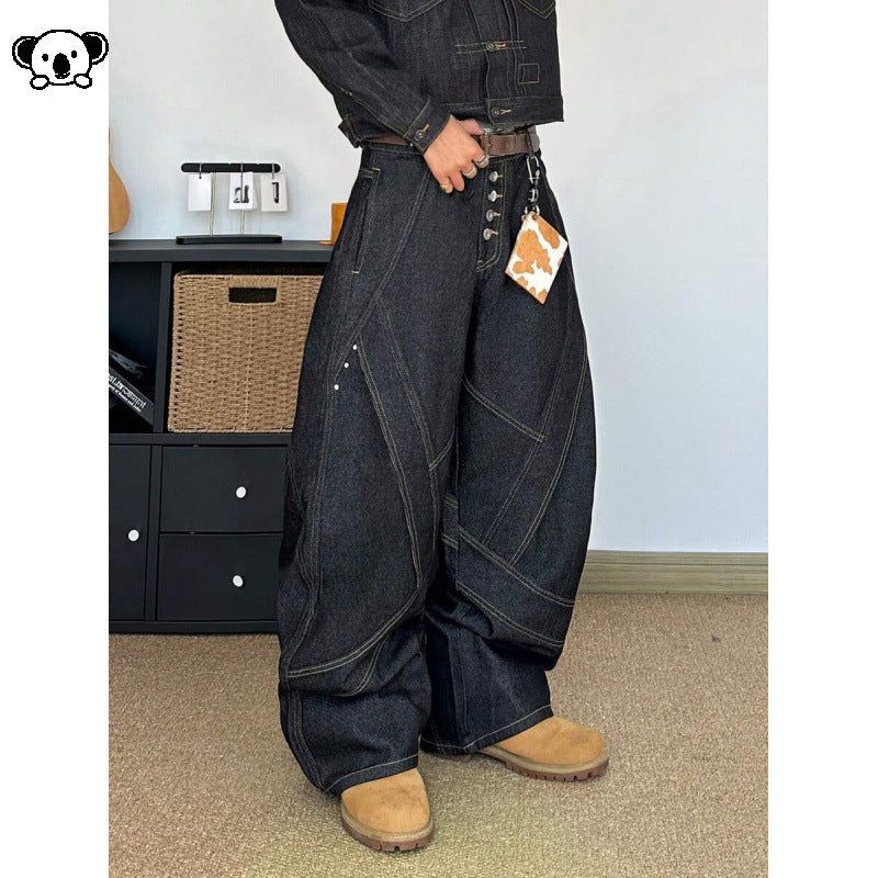 Washed Straight-Length Denim Pants