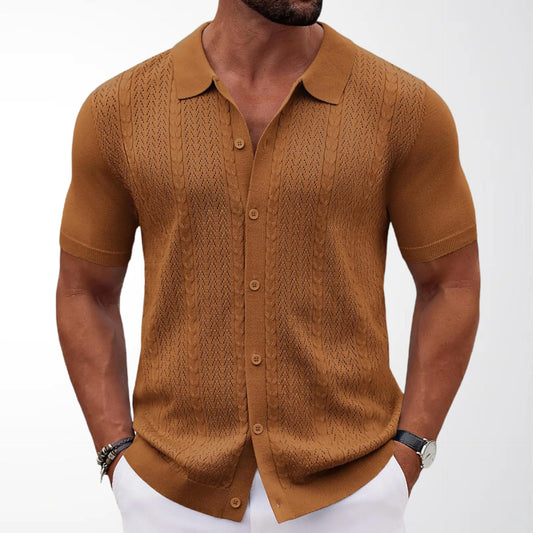 Gebreide poloshirt met knopen en  korte mouwen