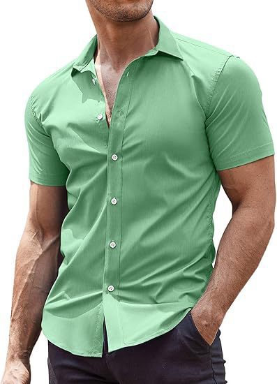 Mens Classic Business Casual Short Sleeve Shirt