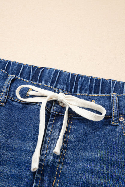 Jeans met acid wash-effect en vetersluiting plus size