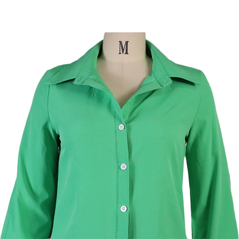 Dames effen overhemd en broekset