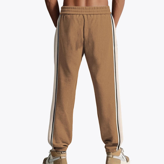 Men's Loose Fit Patchwork Corduroy Casual Pants with Drawstring