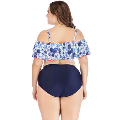 Plus size bedrukt bikini met volant