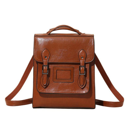 Fashion Leather Women Backpack Casual Oil Wax Cowhide Retro Schoolbag