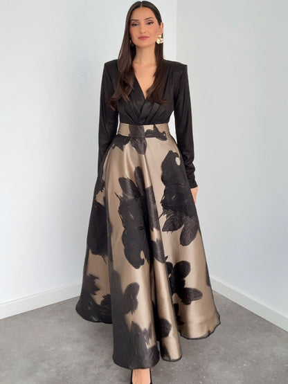Printed stylish waist-cinching one-piece dress