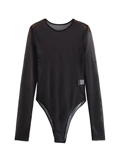 Dames bodysuit met lange mouwen mesh-stretchstof en tie-dye print