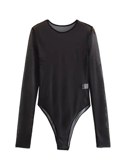 Dames bodysuit met lange mouwen mesh-stretchstof en tie-dye print