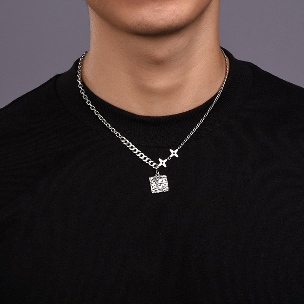 Trendy zilveren heren stikselketting