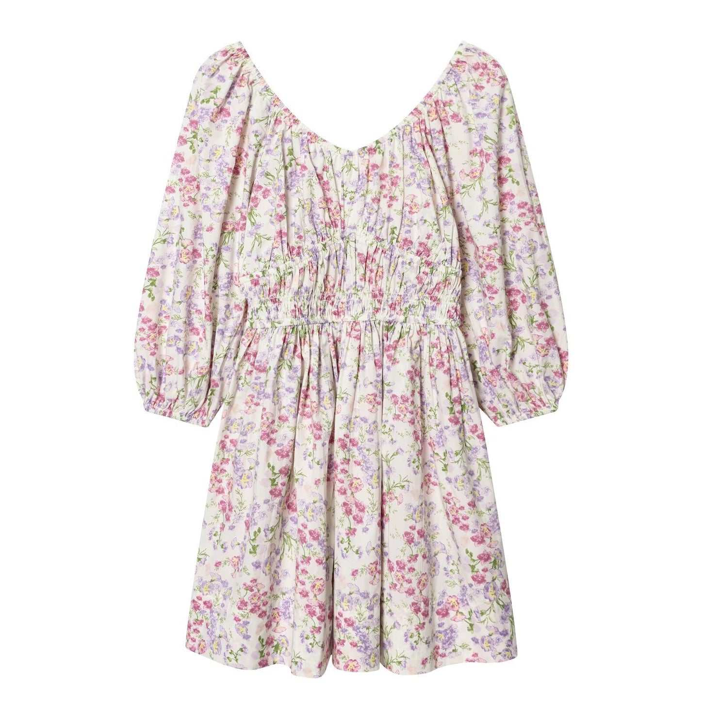 Flower V-neck flared skirt cotton skirt