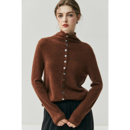 Reversible Cashmere Cardigan Women High Neck Knitted Sweater