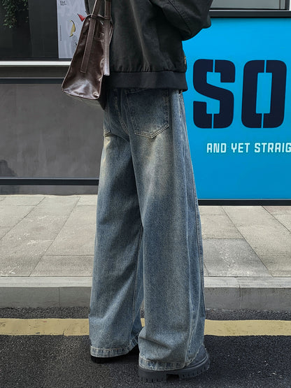 Vintage Blue American-Style Curved Jeans for Men