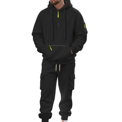 Mens Half Zip Hooded Sweatshirt and Joggers Set