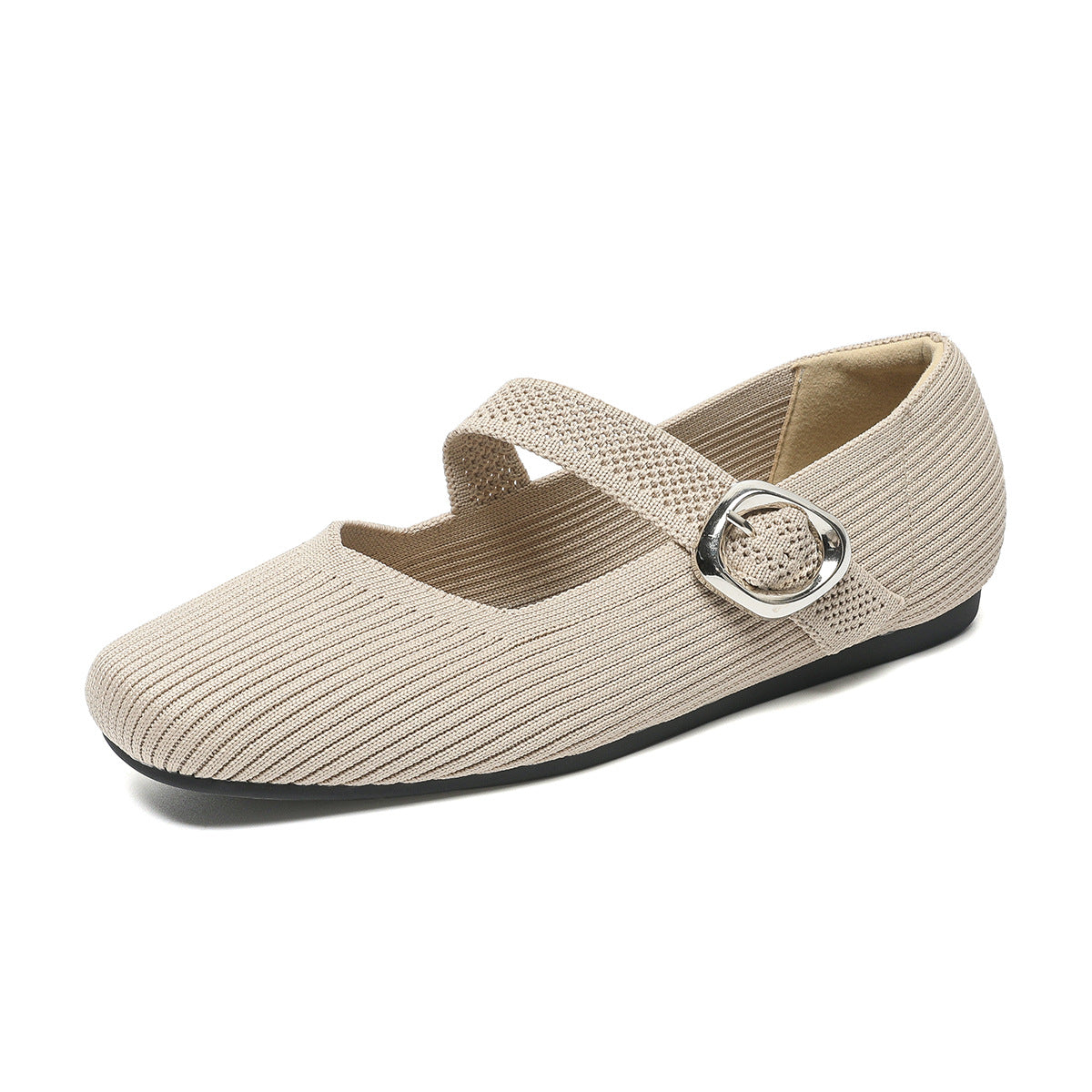 Mary Jane Flat Shoes Square Toe Buckle Strap