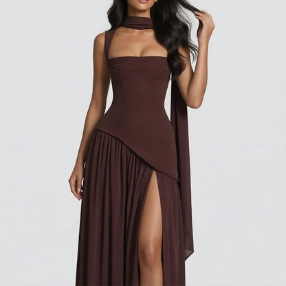 Elegant Backless Pleated Slit Dress