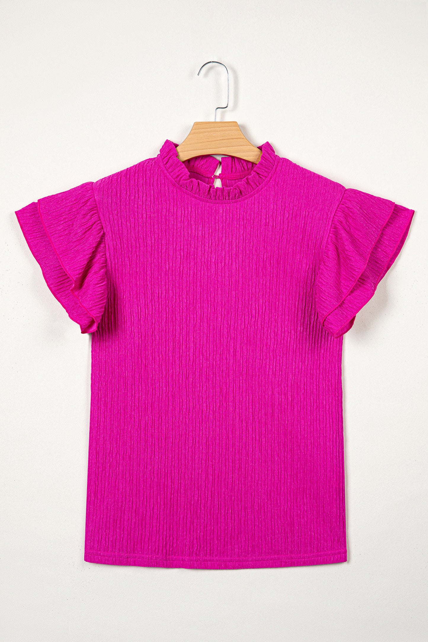 Effen blouse met textuur en ruches korte mouwen