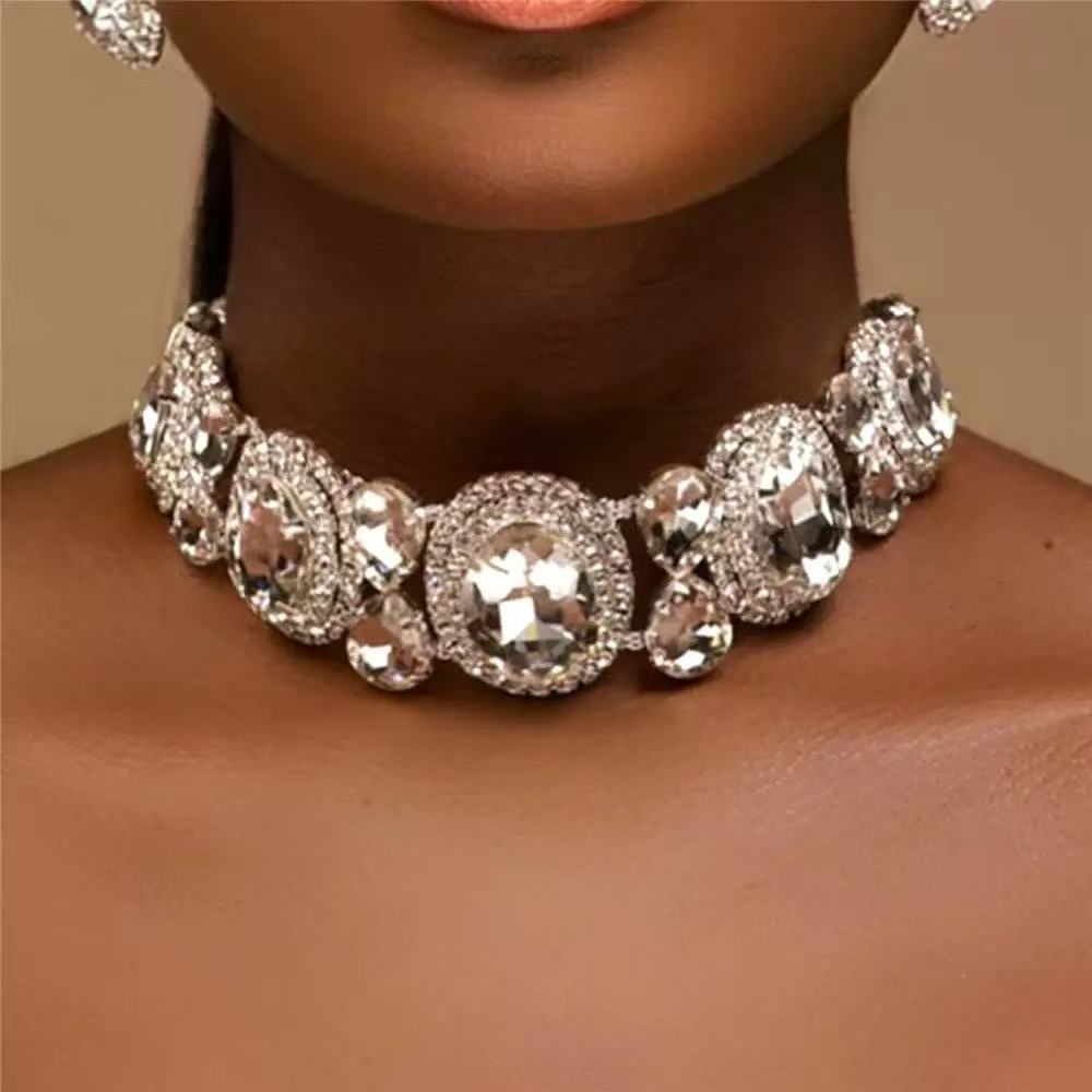 Crystal Circle Earrings and Necklace Set