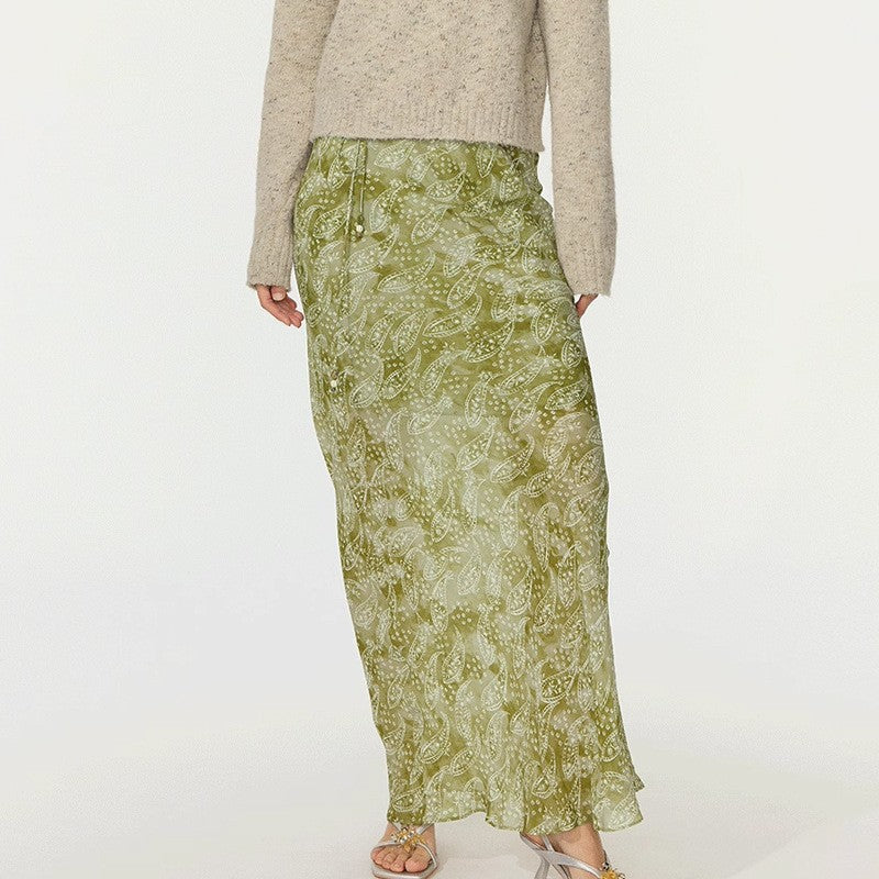 Sagestu Floating Green Ink Washed Paisley Long Dress Shirt Elegant Fashion Set Women's Designer Outfit