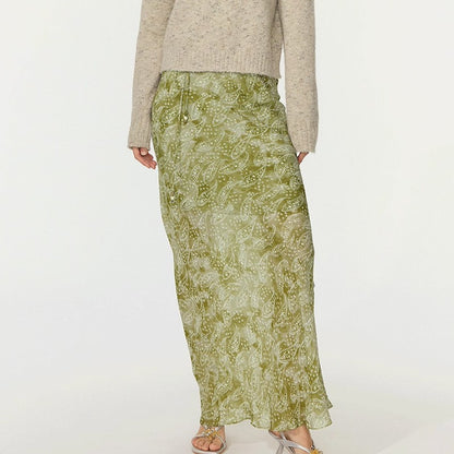 Sagestu Floating Green Ink Washed Paisley Long Dress Shirt Elegant Fashion Set Women's Designer Outfit