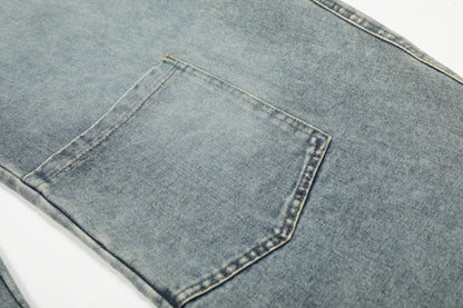 Patchwork Multi-pocket Mid-rise Trendy Knife-cut Jeans Pants