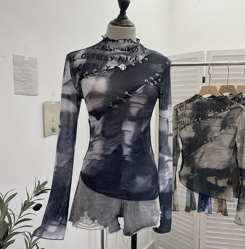 Hollow printed irregular mesh top