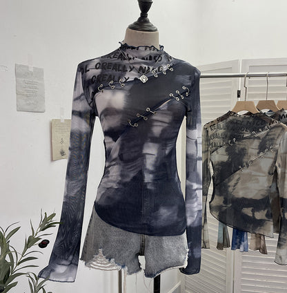 Hollow printed irregular mesh top