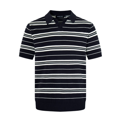 Striped short sleeved V-neck polo shirt