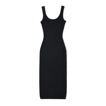Zomerse casual geribde mouwloze midi-jurk