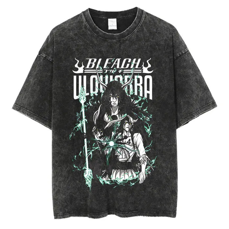 Anime Printed T-Shirt Summer Cotton Washed Vintage Short Sleeve