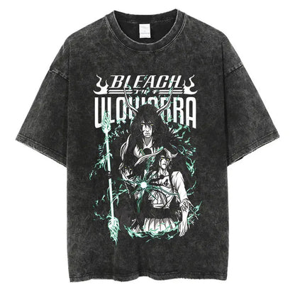 Anime Printed T-Shirt Summer Cotton Washed Vintage Short Sleeve