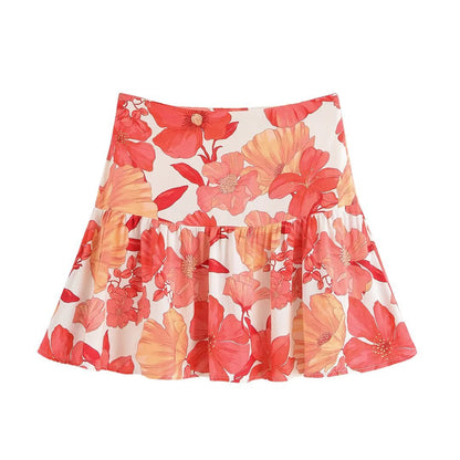 Women's Printed Pocket Shirt + Short Skirt Set