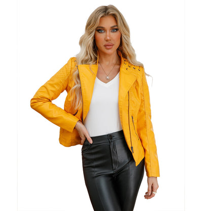PU-leren korte slim fit damesjack met ritssluiting