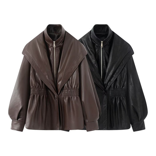 Fake leather jacket with two pieces of imitation leather