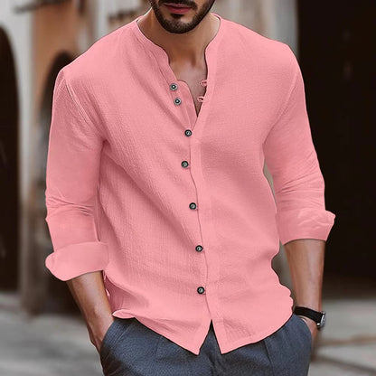 Men's retro cotton and linen casual loose long sleeved shirt