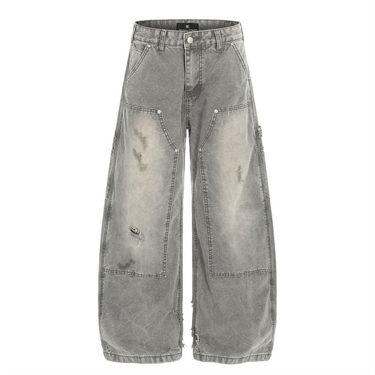 Washed gebogen cargo jeans unisex