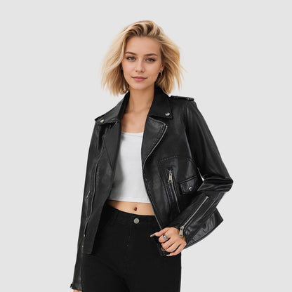 Women's leather jacket short coat